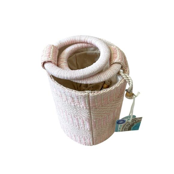 SIGRID OLSEN Woven Pink & Cream Bucket Handbag Purse Tote Beach Fashion NEW - Picture 6 of 16